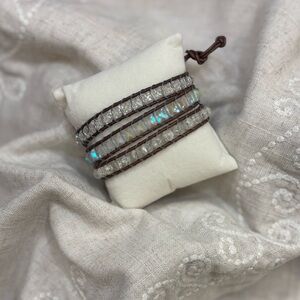 Brown and Iridescent Beaded Wrap‎ Bracelet